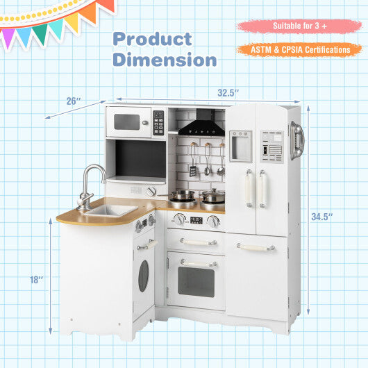 Wooden Kid's Corner Kitchen Playset with Stove for Toddlers-Natural & White LuxuryLifeWay Online Store