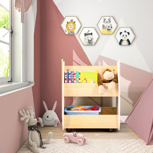Kids Wooden Bookshelf with Universal Wheels-Gray LuxuryLifeWay Online Store