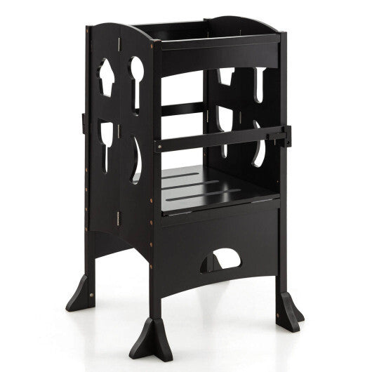 Folding Wooden Step Stool with Lockable Safety Rail for Toddler 3+-White LuxuryLifeWay Online Store