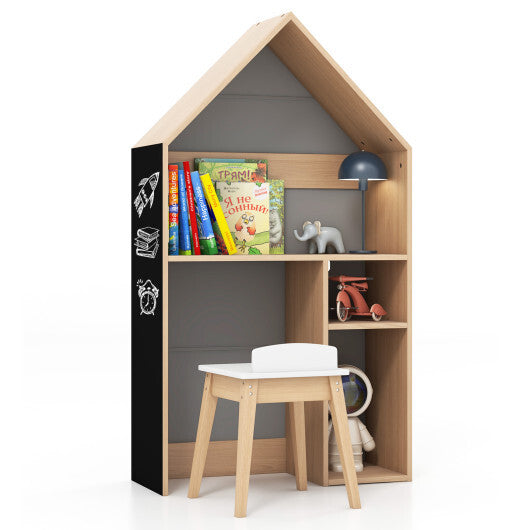 2-in-1 Kids House-Shaped Table and Chair Set-Gray LuxuryLifeWay Online Store