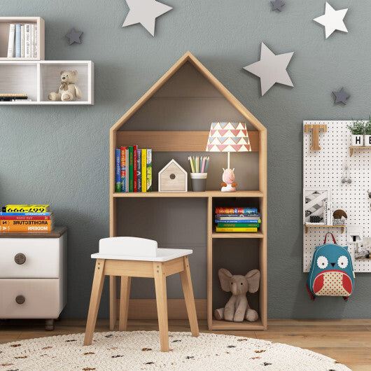 2-in-1 Kids House-Shaped Table and Chair Set-Gray LuxuryLifeWay Online Store