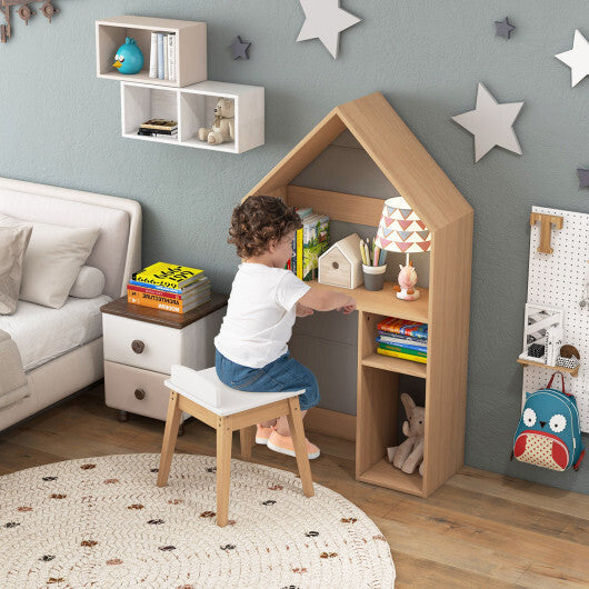 2-in-1 Kids House-Shaped Table and Chair Set-Gray LuxuryLifeWay Online Store
