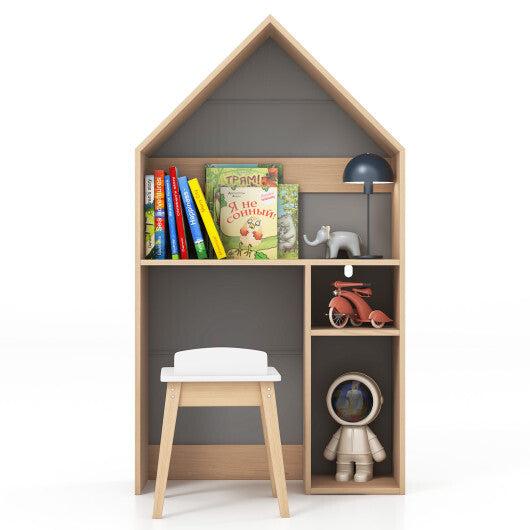 2-in-1 Kids House-Shaped Table and Chair Set-Gray LuxuryLifeWay Online Store