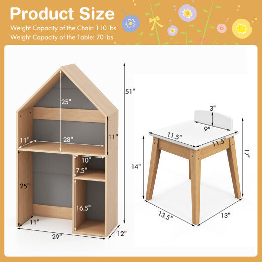 2-in-1 Kids House-Shaped Table and Chair Set-Gray LuxuryLifeWay Online Store