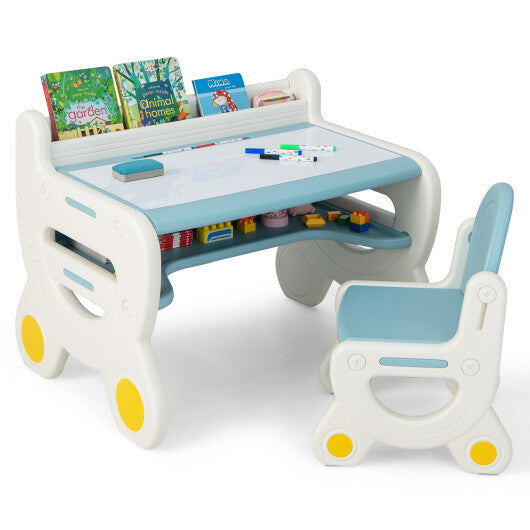Kids Drawing Table and Chair Set with Watercolor Pens and Blackboard Eraser-Brown LuxuryLifeWay Online Store