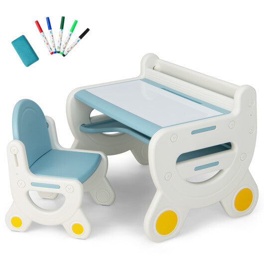 Kids Drawing Table and Chair Set with Watercolor Pens and Blackboard Eraser-Brown LuxuryLifeWay Online Store