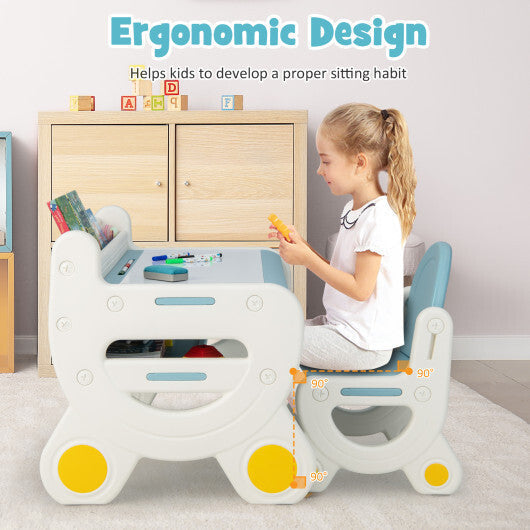 Kids Drawing Table and Chair Set with Watercolor Pens and Blackboard Eraser-Brown LuxuryLifeWay Online Store
