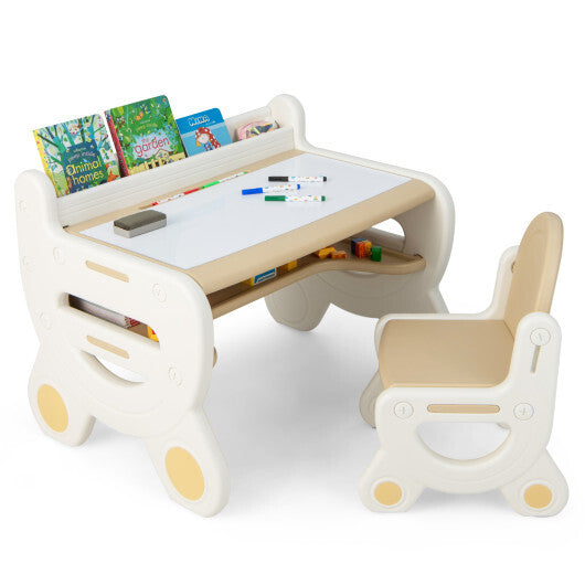 Kids Drawing Table and Chair Set with Watercolor Pens and Blackboard Eraser-Brown LuxuryLifeWay Online Store