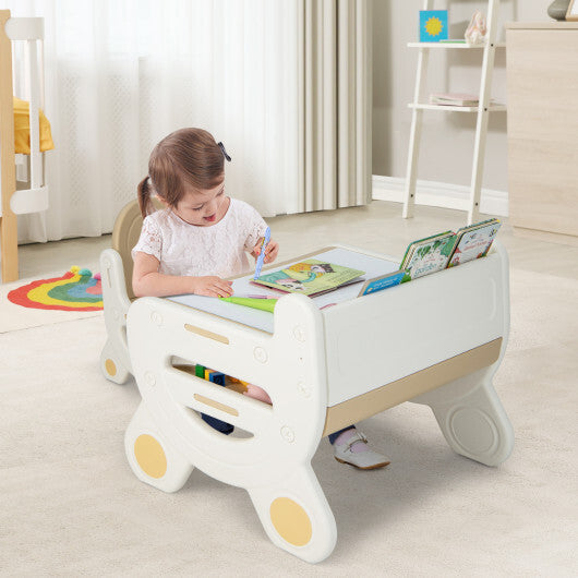 Kids Drawing Table and Chair Set with Watercolor Pens and Blackboard Eraser-Brown LuxuryLifeWay Online Store