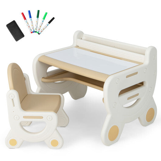 Kids Drawing Table and Chair Set with Watercolor Pens and Blackboard Eraser-Brown LuxuryLifeWay Online Store