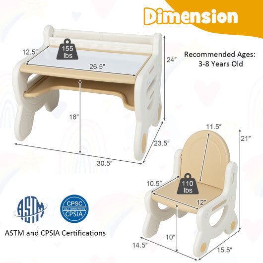 Kids Drawing Table and Chair Set with Watercolor Pens and Blackboard Eraser-Brown LuxuryLifeWay Online Store