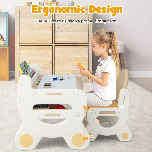 Kids Drawing Table and Chair Set with Watercolor Pens and Blackboard Eraser-Brown LuxuryLifeWay Online Store