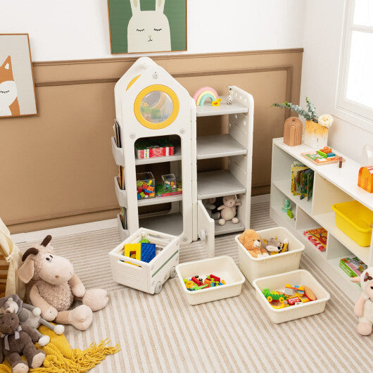 Multipurpose Toy Chest and Bookshelf with Mobile Trolley for Bedroom-Gray LuxuryLifeWay Online Store
