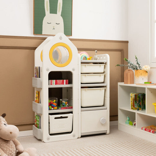 Multipurpose Toy Chest and Bookshelf with Mobile Trolley for Bedroom-Gray LuxuryLifeWay Online Store