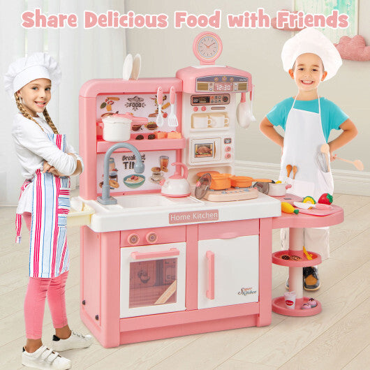 Kids Play Kitchen Toy with Stove Sink Oven with Light and Sound-Pink LuxuryLifeWay Online Store