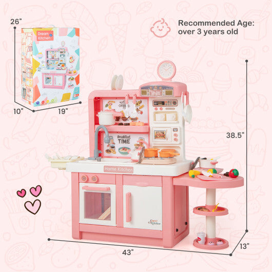 Kids Play Kitchen Toy with Stove Sink Oven with Light and Sound-Pink LuxuryLifeWay Online Store