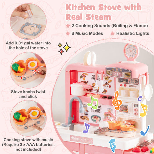 Kids Play Kitchen Toy with Stove Sink Oven with Light and Sound-Pink LuxuryLifeWay Online Store