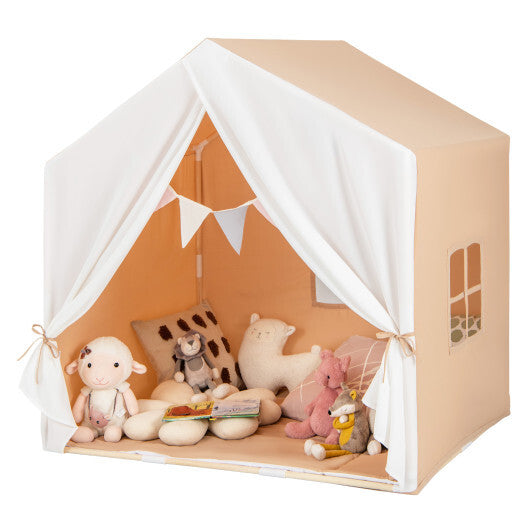 Kid's Play Tent with Washable Cotton Mat and Flag Banner-Orange LuxuryLifeWay Online Store