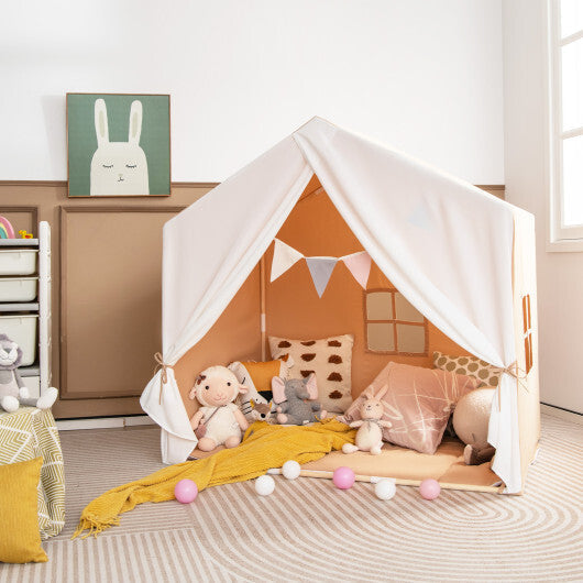 Kid's Play Tent with Washable Cotton Mat and Flag Banner-Orange LuxuryLifeWay Online Store