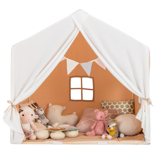 Kid's Play Tent with Washable Cotton Mat and Flag Banner-Orange LuxuryLifeWay Online Store