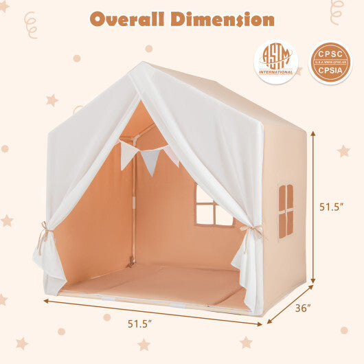 Kid's Play Tent with Washable Cotton Mat and Flag Banner-Orange LuxuryLifeWay Online Store
