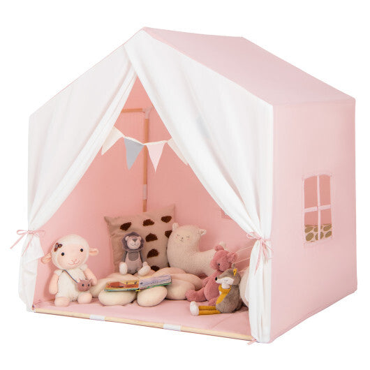 Kid's Play Tent with Washable Cotton Mat and Flag Banner-Orange LuxuryLifeWay Online Store