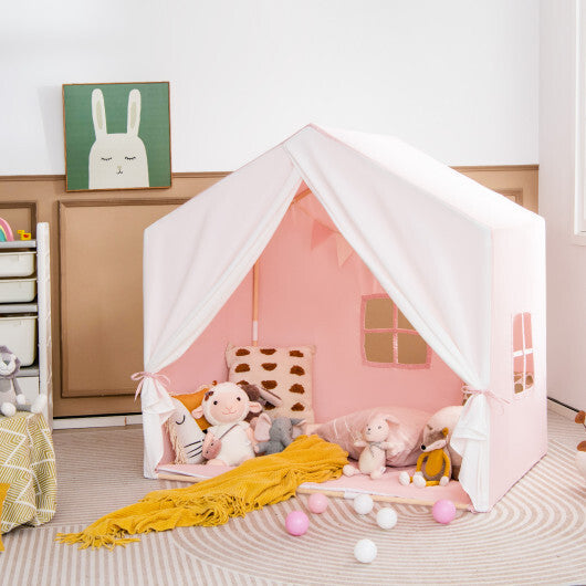 Kid's Play Tent with Washable Cotton Mat and Flag Banner-Orange LuxuryLifeWay Online Store