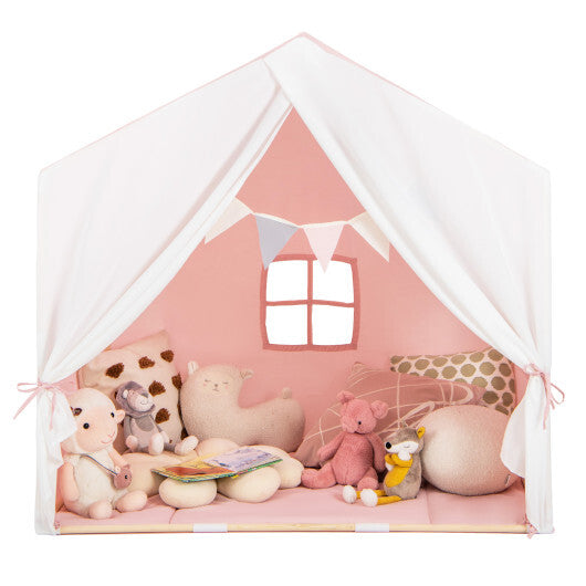 Kid's Play Tent with Washable Cotton Mat and Flag Banner-Orange LuxuryLifeWay Online Store
