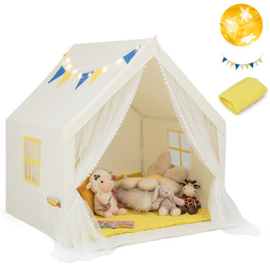 48 x 42 x 50 Inch Large Play Tent with Washable Cotton Mat Holiday Birthday Gift for Kids-Beige LuxuryLifeWay Online Store