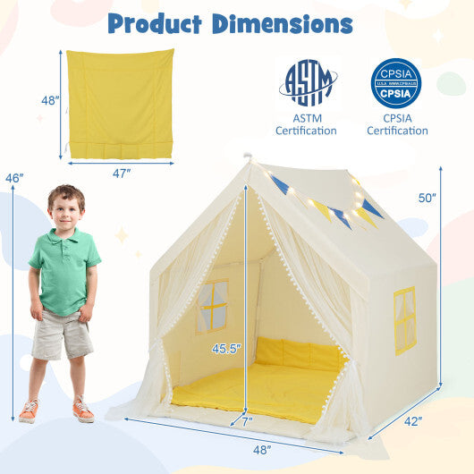 48 x 42 x 50 Inch Large Play Tent with Washable Cotton Mat Holiday Birthday Gift for Kids-Beige LuxuryLifeWay Online Store
