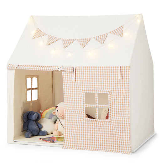 Kids Play Tent Large Playhouse with Padded Mat and 2 Breathable Windows-Beige LuxuryLifeWay Online Store