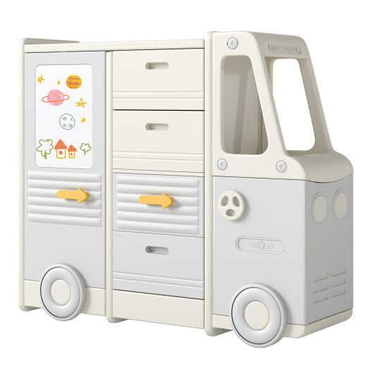 Kids Toy Storage Organizer Bus-shaped Children Cabinet with 4 Pull-out Drawers with Handles-Gray LuxuryLifeWay Online Store