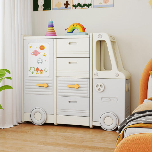Kids Toy Storage Organizer Bus-shaped Children Cabinet with 4 Pull-out Drawers with Handles-Gray LuxuryLifeWay Online Store