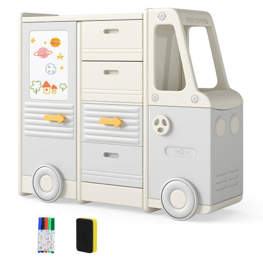Kids Toy Storage Organizer Bus-shaped Children Cabinet with 4 Pull-out Drawers with Handles-Gray LuxuryLifeWay Online Store
