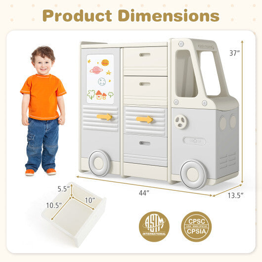 Kids Toy Storage Organizer Bus-shaped Children Cabinet with 4 Pull-out Drawers with Handles-Gray LuxuryLifeWay Online Store