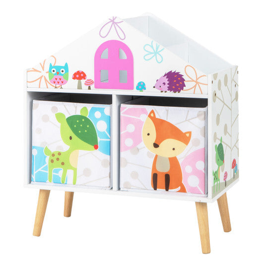 Kids House-shaped Bookshelf with 2 Storage Bins for Kids Room Playroom-White LuxuryLifeWay Online Store