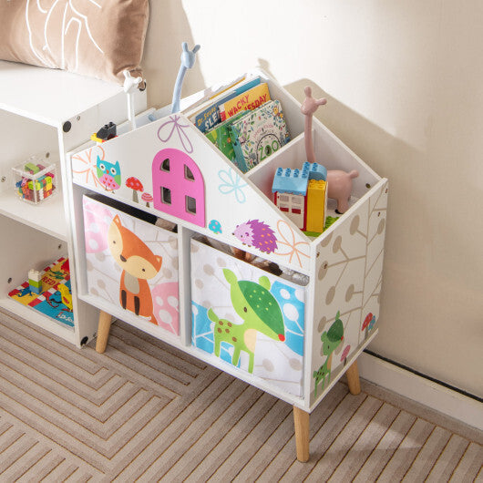 Kids House-shaped Bookshelf with 2 Storage Bins for Kids Room Playroom-White LuxuryLifeWay Online Store