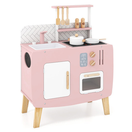 Play Kitchen for Kids Wooden Kitchen Playset with Stoves Sink Faucet and Oven