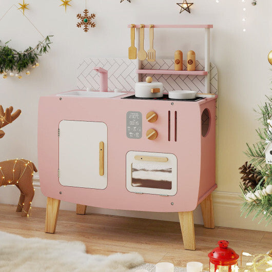 Play Kitchen for Kids Wooden Kitchen Playset with Stoves Sink Faucet and Oven