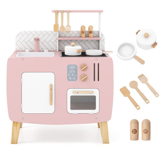 Play Kitchen for Kids Wooden Kitchen Playset with Stoves Sink Faucet and Oven
