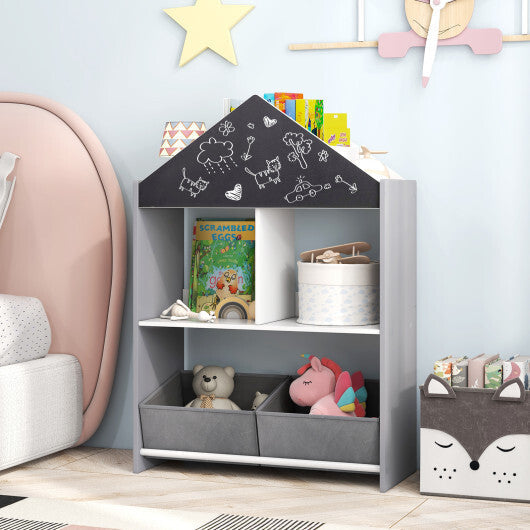 Playhouse Kids Bookshelf with Chalkboard and Whiteboard for 3-6 Years-Gray LuxuryLifeWay Online Store