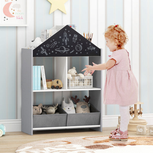 Playhouse Kids Bookshelf with Chalkboard and Whiteboard for 3-6 Years-Gray LuxuryLifeWay Online Store