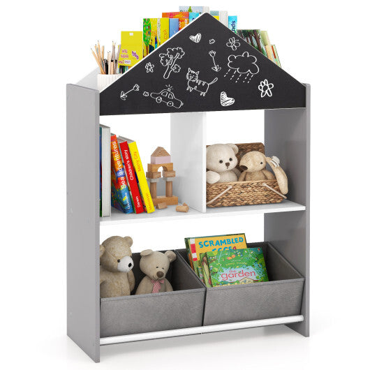 Playhouse Kids Bookshelf with Chalkboard and Whiteboard for 3-6 Years-Gray LuxuryLifeWay Online Store