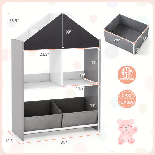 Playhouse Kids Bookshelf with Chalkboard and Whiteboard for 3-6 Years-Gray LuxuryLifeWay Online Store