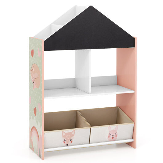 Playhouse Kids Bookshelf with Chalkboard and Whiteboard for 3-6 Years-Gray LuxuryLifeWay Online Store