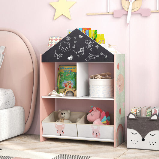 Playhouse Kids Bookshelf with Chalkboard and Whiteboard for 3-6 Years-Gray LuxuryLifeWay Online Store