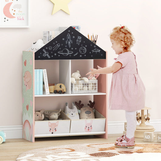 Playhouse Kids Bookshelf with Chalkboard and Whiteboard for 3-6 Years-Gray LuxuryLifeWay Online Store