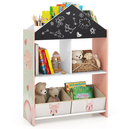 Playhouse Kids Bookshelf with Chalkboard and Whiteboard for 3-6 Years-Gray LuxuryLifeWay Online Store
