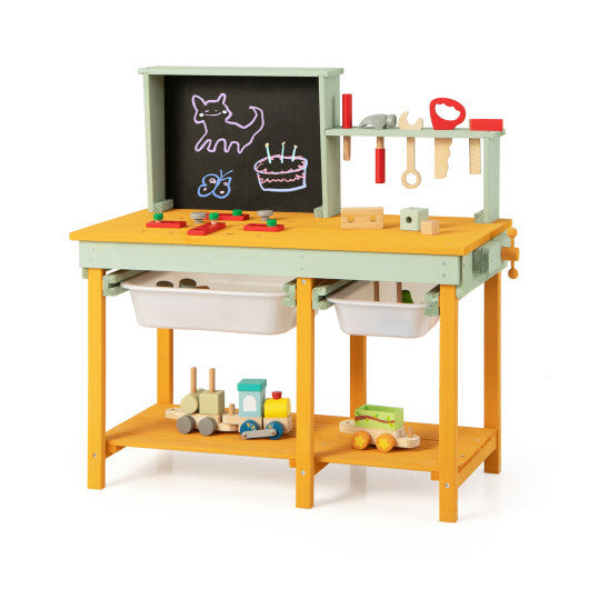 Kids Wooden Toy Workbench with Storage Space and Blackboard LuxuryLifeWay Online Store