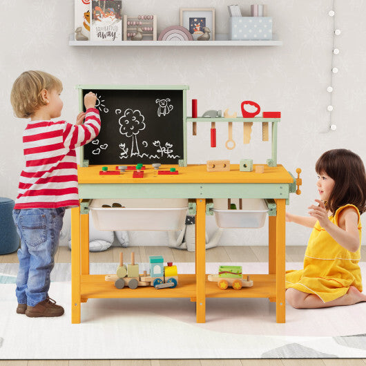 Kids Wooden Toy Workbench with Storage Space and Blackboard LuxuryLifeWay Online Store
